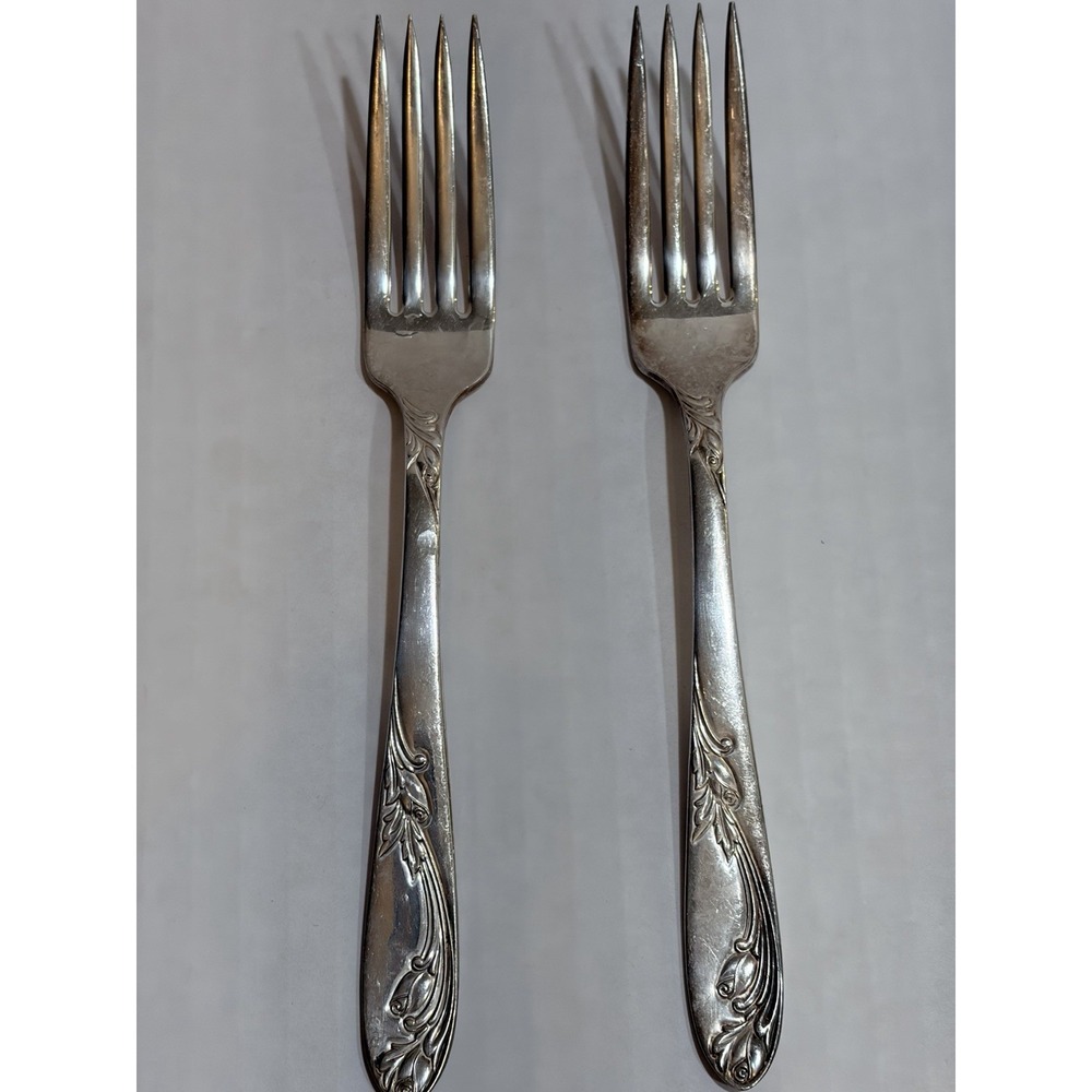 Set of 2 National Silver Co silver plate plus overlay dinner forks